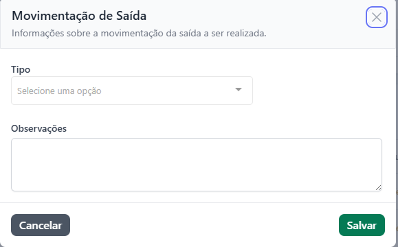 Adicionar Movimentação de Saida