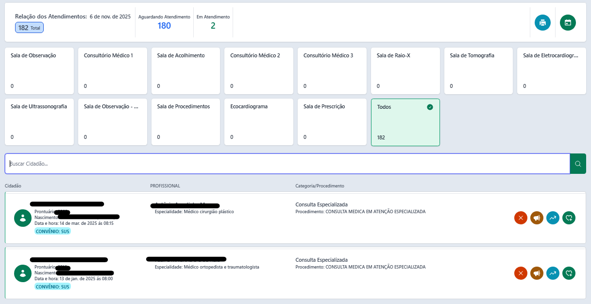 Tela de Atendimentos - Atenção Especializada