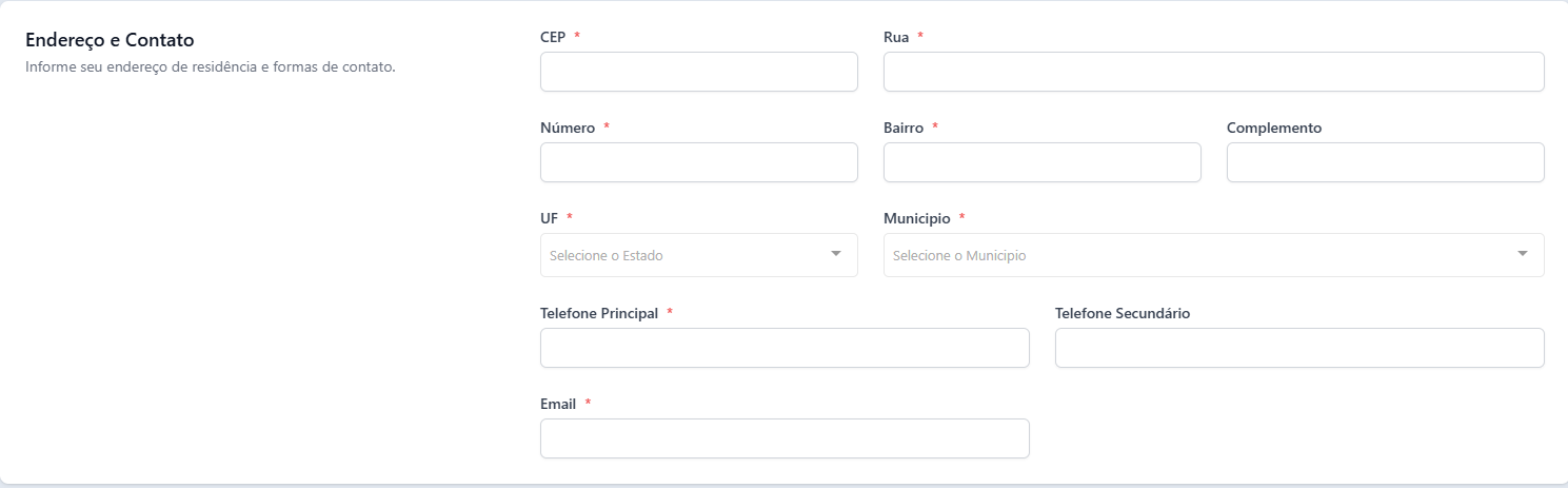 Formulario de informações dos profissionais