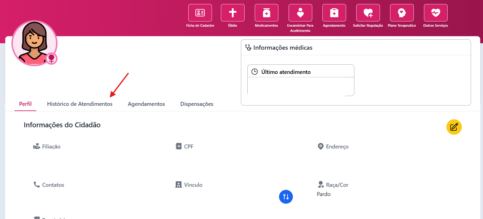 Histórico de atendimentos