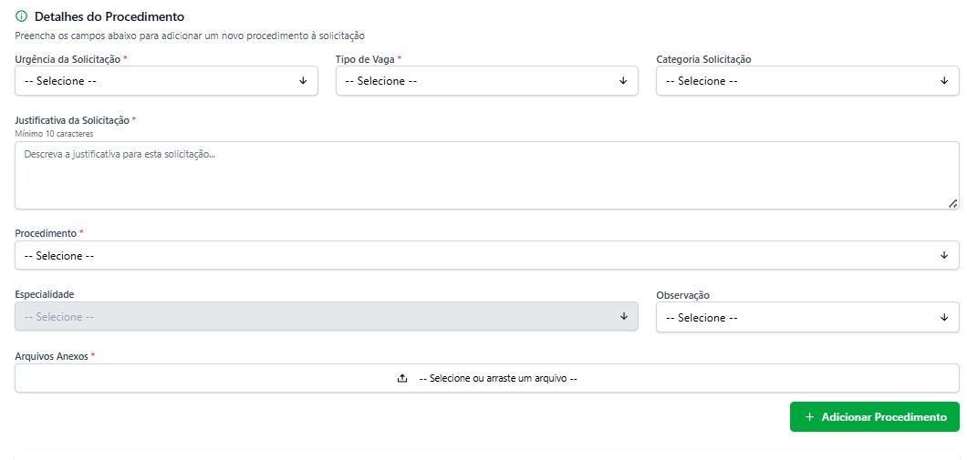 Tela de solicitação