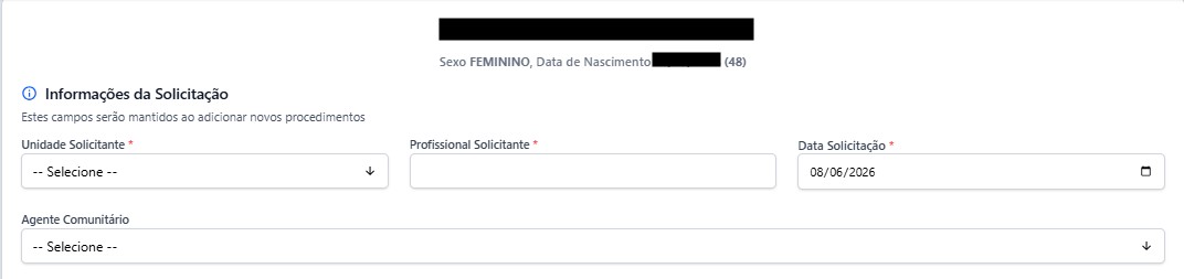 Tela de solicitação