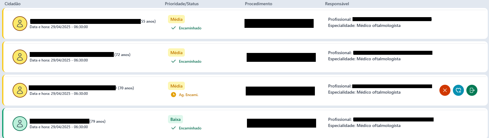 lista de agendamentos