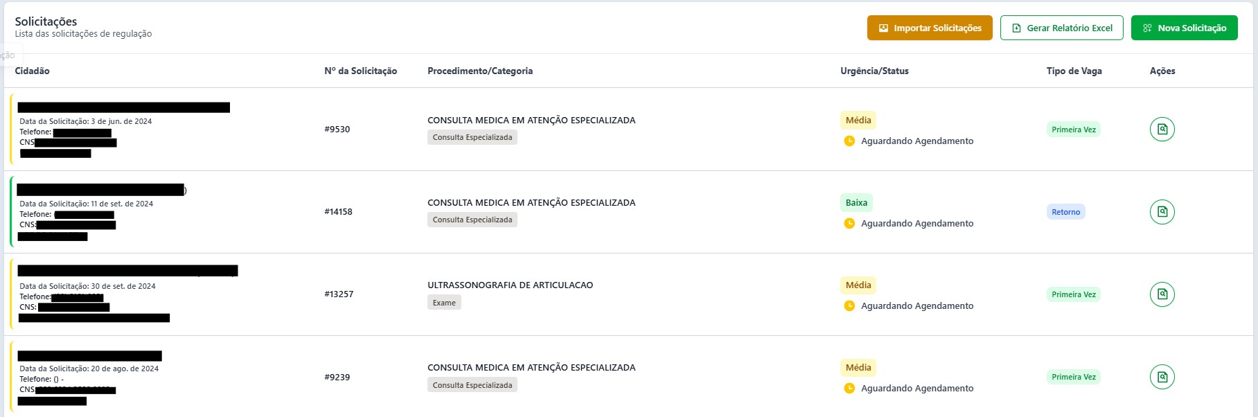 Tela de solicitação