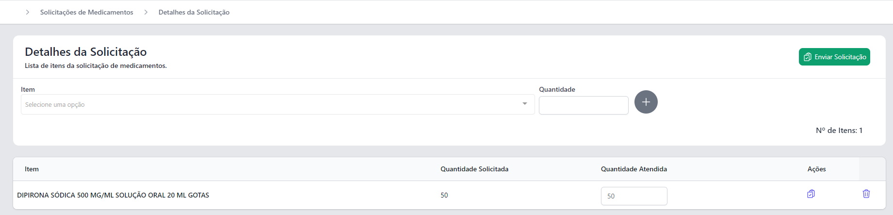 solicitação de item