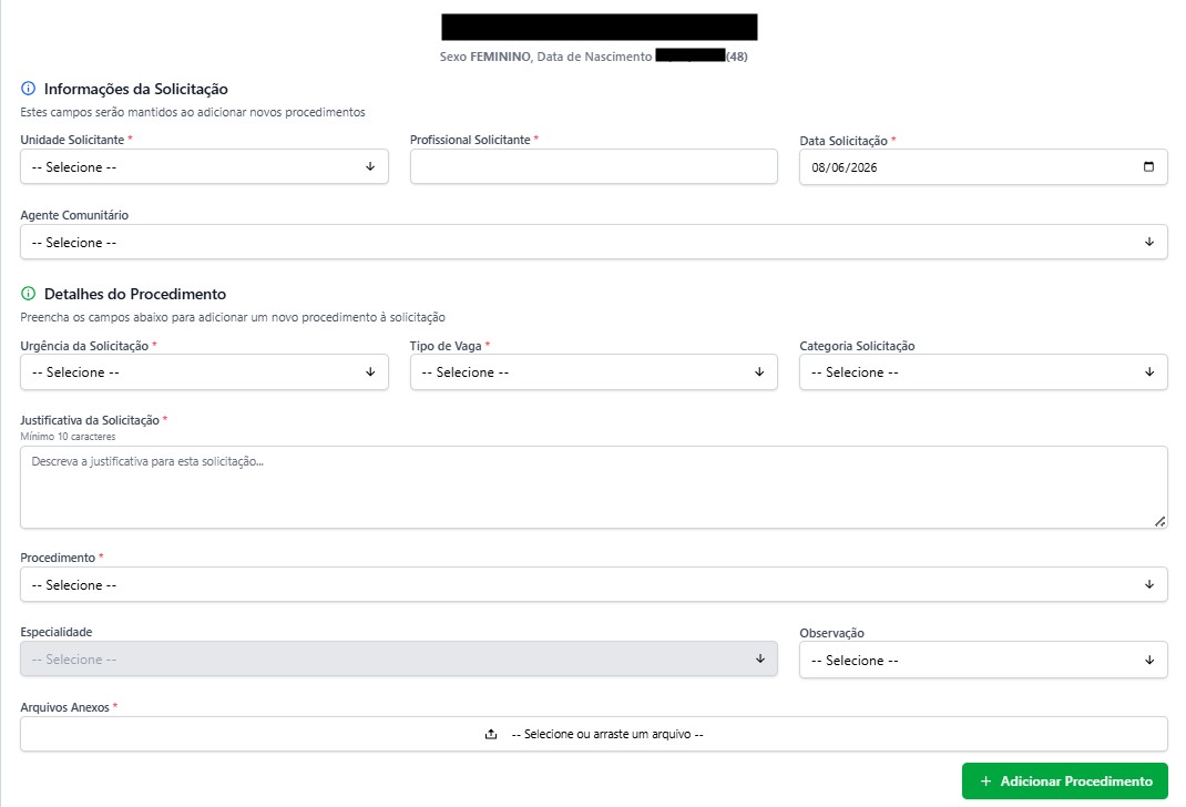 Tela de solicitação