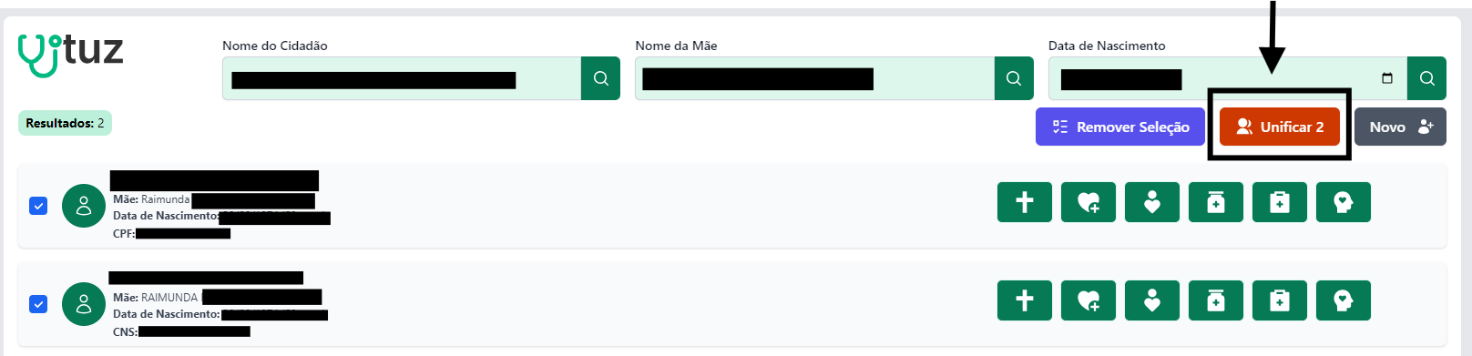 unificação de cadastros